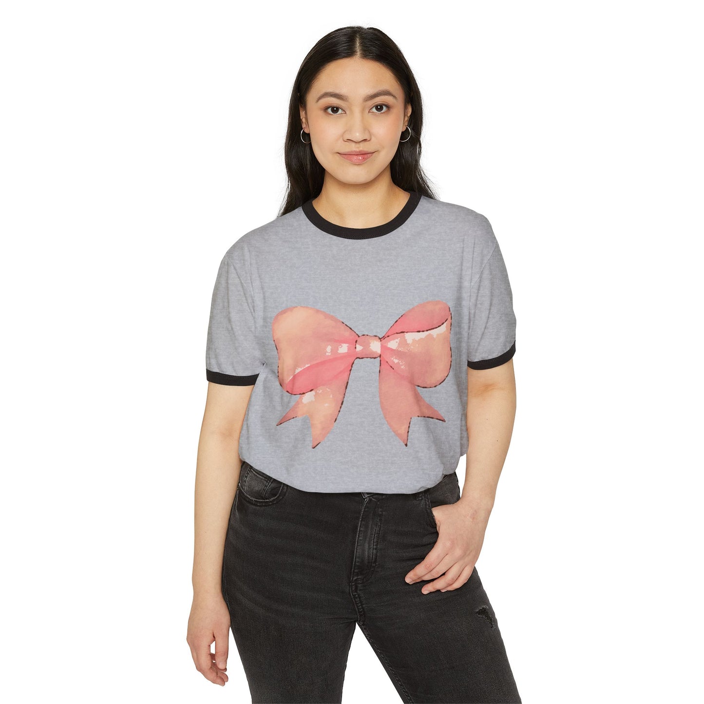 Pretty in Pink Bow Ringer Tee Shirt