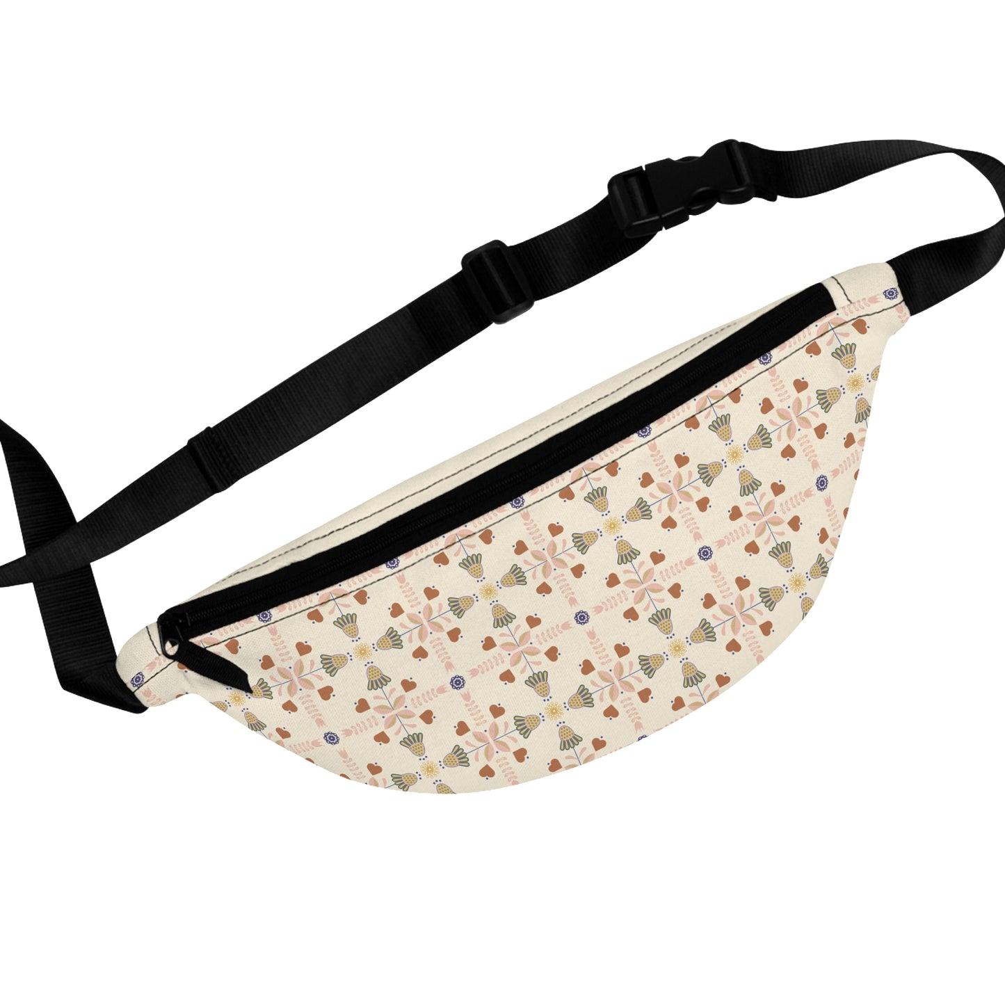 Fanny Pack Folk Art Pattern Soft Pinks Blues Greens