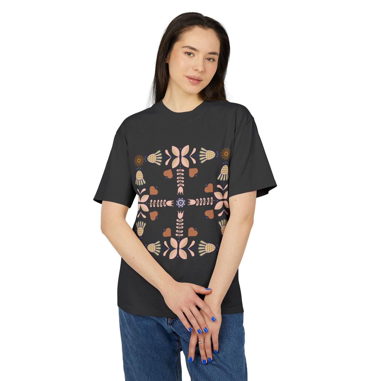 Faded Tee Folk Art Flower Pattern Shirt