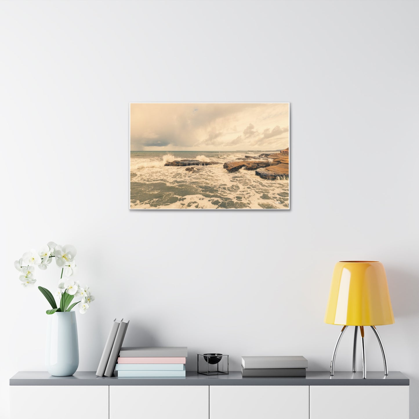 Canvas Wall Art - Dramatic Storm Waves Coast Photograph