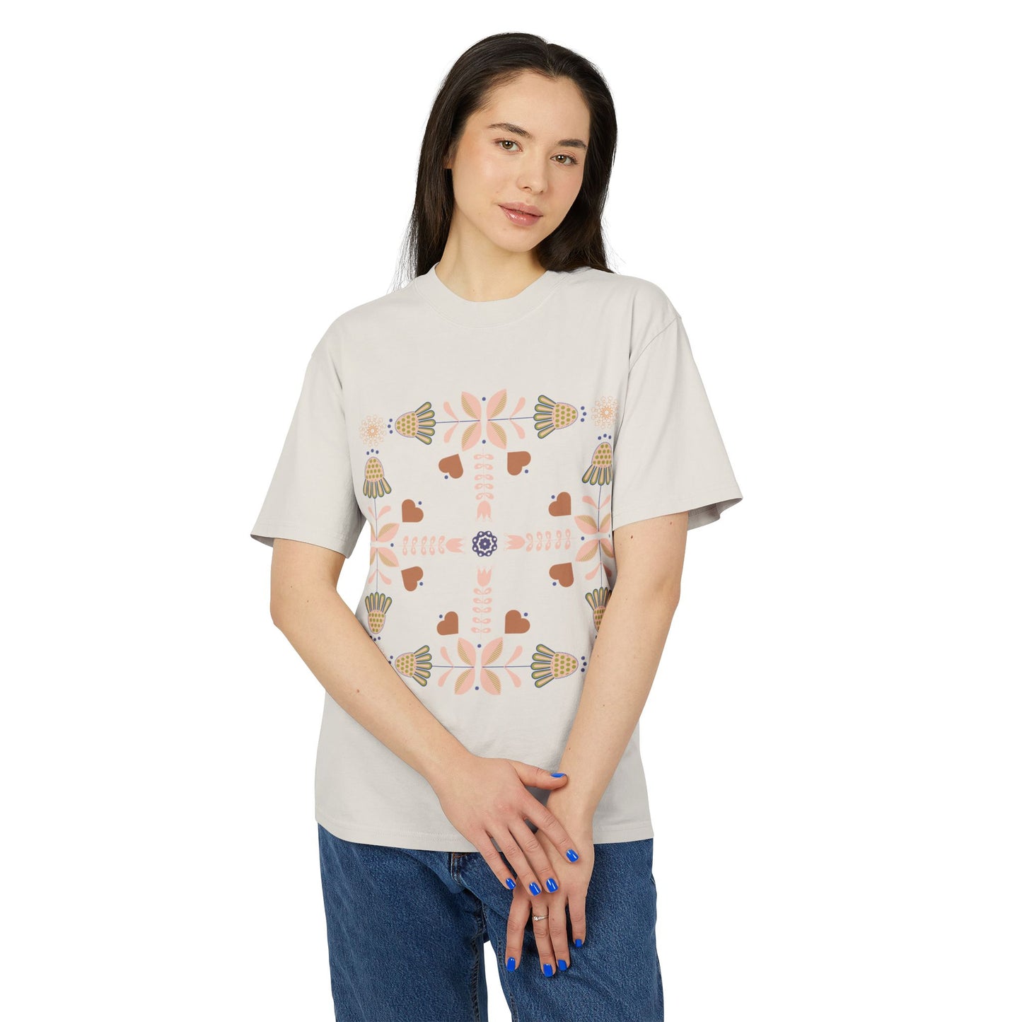 Faded Tee Folk Art Flower Pattern Shirt